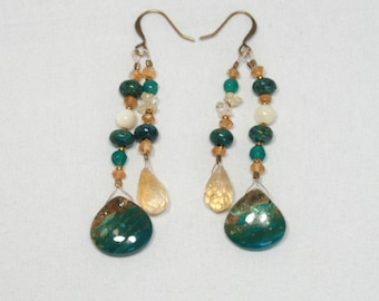 1451  Opalina, Citrine, Chrysocolla, Quartz and Hematite Earrings, Casual Earrings, Dangle Earrings  FREE SHIPPING!