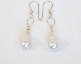 1391 Pearl and Sterling Silver Earrings, Long Dangle Earrings, Bridal Earrings FREE SHIPPING!