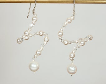 Pearl, Crystal and Sterling Silver Earrings, Silver and Pearl Earrings (1628)