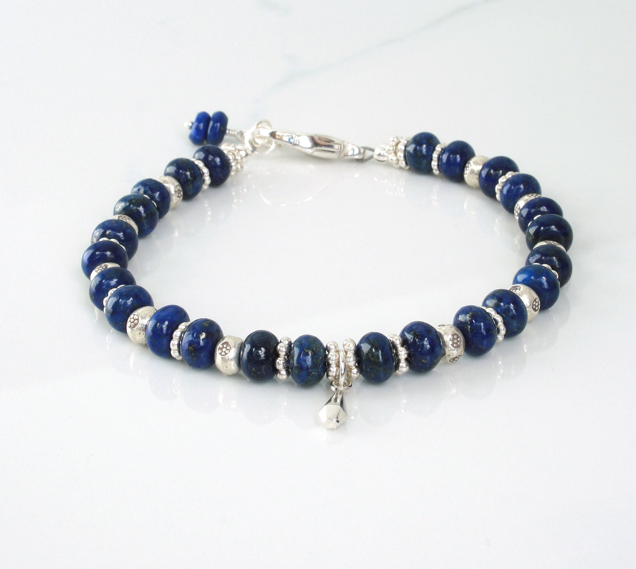 Silver Bracelet with Lapis Lazuli Gemstones Adjustable Bracelets. Silver Bracelet with Lapis Lazuli Gemstones Adjustable Bracelets.
