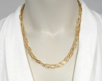 1443  Gold Plated Paperclip Necklace, Long Necklace