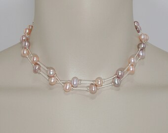 Pastel Pearl and Seedbed Necklace, Long Necklace, Station Necklace FREE SHIPPING (1620)