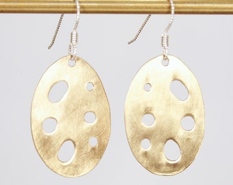 Brass and Sterling Earrings, Matte Gold, Casual Earrings, Dangle Earrings  (1630)