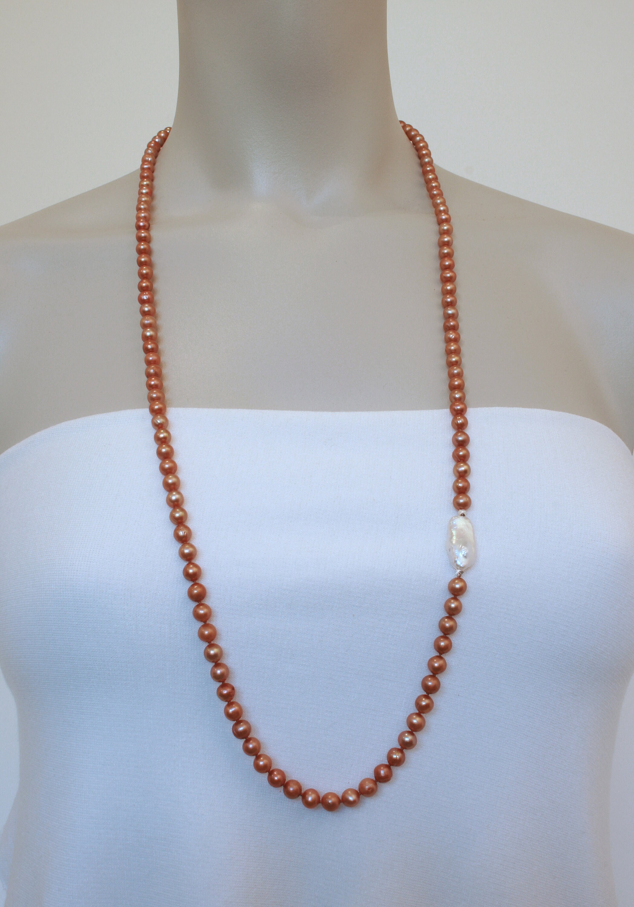 Pearl Necklace, Copper Pearls, Long Necklace, Keishi Pearl