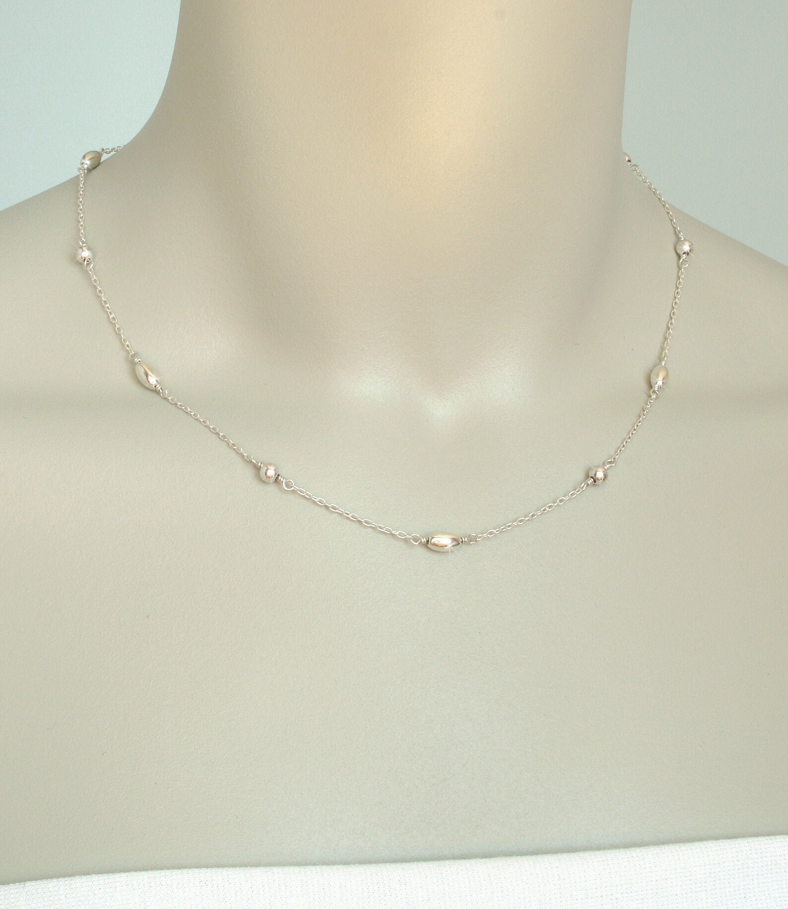 Sterling Silver Station Necklace Sterling Silver Beads Etsy