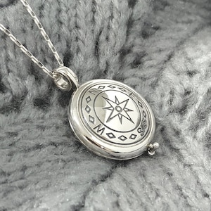 Compass Locket Necklace, FREE CUSTOM Engraving, Personalised Locket Pendant, Medallion photo, memorial necklace, 925 sterling silver