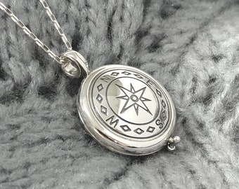Sterling Silver Compass Locket Necklace: Custom Engraved Photo Medallion