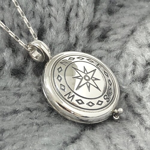 Personalised Round Compass Locket Necklace Sterling Silver Etsy UK