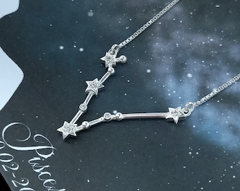 PISCES sign Sterling Silver Constellation Necklace, ZODIAC jewelry,Cubic zirconia, dainty necklace, celestial jewellery, gift for her