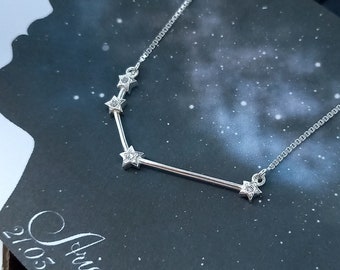 Sterling Silver Aries Constellation Necklace: Cubic Zirconia Zodiac Jewelry