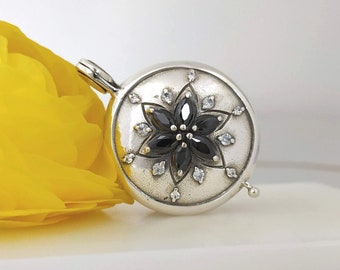 Personalized Sterling Silver Locket Necklace: Black Cubic Zirconia Star, Custom Engraving