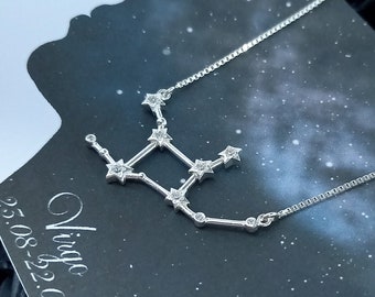 Sterling Silver Virgo Constellation Necklace: Cubic Zirconia Zodiac Jewelry
