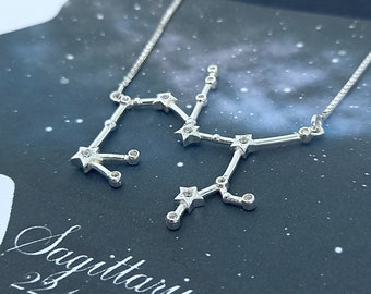 SAGITTAIRE signe Sterling Silver Constellation Collier, bijoux ZODIAQUE, zircone cubique, collier délicat, bijoux célestes, cadeau pour elle