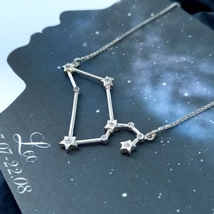 Naszyjnik ze srebra próby 925 z gwiazdozbiorem, biżuteria zodiakalna, cyrkonia, delikatny naszyjnik, biżuteria niebieska, prezent dla niej