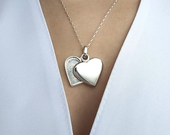 Plain Heart Locket Ketting, 925 sterling zilver GRATIS AANGEPASTE gravure, gepersonaliseerde Medaillon hanger, Medaillon foto, Valentijnsdag cadeau