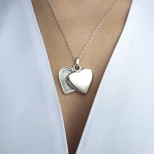 Plain Heart Locket Necklace, 925 sterling silver FREE CUSTOM Engraving, Personalised Locket Pendant, Medallion photo, Valentinesday gift