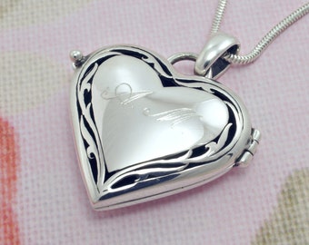 Engraved Heart Locket Necklace 925 Sterling Silver, Personalized Photo Locket, Mother's Day gift, Initial Necklace, Locket Pendant, For Her