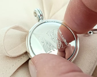 Engraved Sterling Silver Locket Necklace: Personalized Photo Medallion