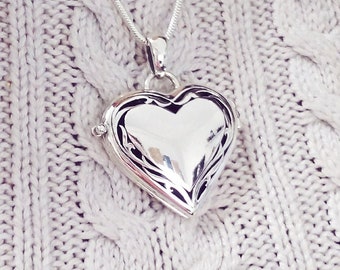 Engraved Heart Photo Locket Necklace, 925 Sterling Silver, Personalized