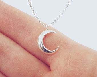 Dainty Sterling Silver Half Moon Necklace: Crescent Charm, Layering Jewelry
