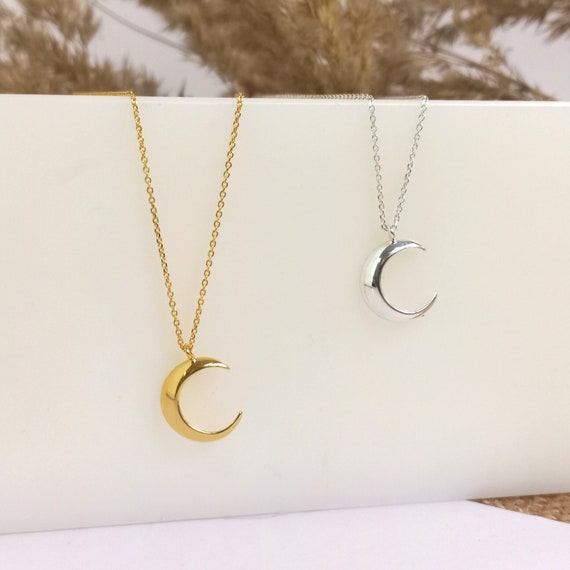 Tiny Half Moon Necklace Sterling Silver 