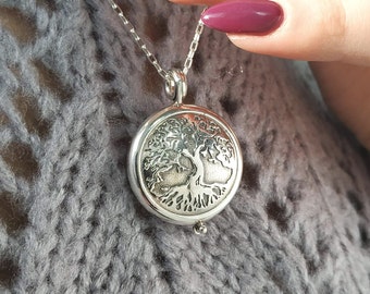 Collar LOCKET del árbol de la vida, grabado personalizado GRATIS, colgante de medallón personalizado, foto de medallón, collar conmemorativo, plata de ley 925