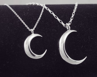 XL Half Moon pendant with chain || Sterling Silver, Silver Crescent Charm, Dainty Moon Necklace, Layering Necklace  925 Sterling Silver