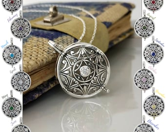 Sterling Silver Birthstone Locket Necklace: Personalized Photo Pendant