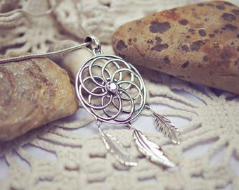 Sterling Silver Dreamcatcher Necklace: Boho Cubic Zirconia Pendant