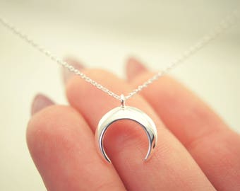 Sterling Silver Moon Necklace: Dainty Crescent Horn Charm