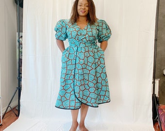 Woodgrain African print ankara wrap dress