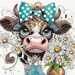 Heifer in Boots 5D Diamond Art Kit: Farmhouse Cartoon Wall Decor