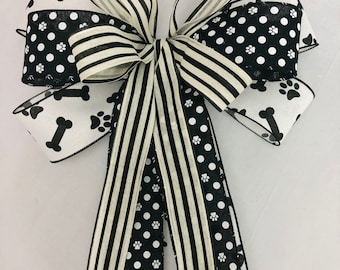 Bow for lantern, bow for home decor, banister bows, bows for wreaths, paw print ribbon