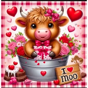Cow Love Diamond Art Kit: 5D DIY Craft, Farmhouse Valentine Decor