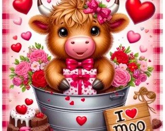 Cow Love Diamond Art Kit: 5D DIY Craft, Farmhouse Valentine Decor