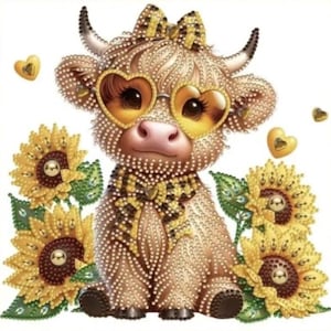 Highland Cow 5D Diamond Art Kit: Beginner Adult Craft, Farmhouse Decor