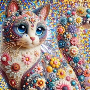 Cat 5D DIY Diamond Art Kit, For Beginners and Adults Crafts, Diamond Wall Art, Full Round Drill Kit, Flowers