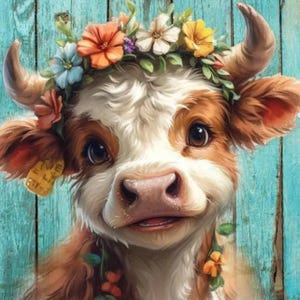 Cow Diamond Art Kit: Flower Crown, Full Round Drill (11.81&quot;x11.81&quot;)