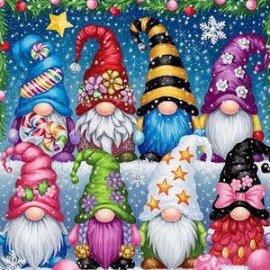 Colorful Gnomes DIY Diamond Art Kit, Full Drill Round Art