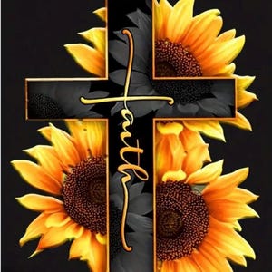 Sunflower Cross Faith 5D DIY Diamond Art Kit, Beginners and Adults Crafts, Diamond Wall Painting, Full Drill Round Art, Farmhouse Decor