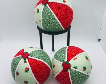 Fabric balls, wreath embellishments,table decor, ornaments, wreath attachments, strawberry decor, summer decor