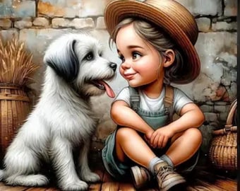 Terrier and Girl 5D Diamond Art Kit: Beginner Adult Craft