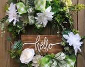 Succulent wreath, hello wreath, grapevine summer wreath, summer wreath for front door, welcome wreath, wedding wreath, farmhouse wreath