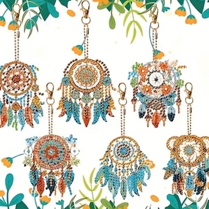Native American Dream Catcher DIY Diamond Art Keychain Kit: Beginner Craft, Set of 6