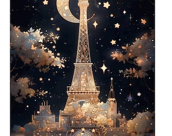 Eiffel Tower Paris DIY Diamond Art Kit, Full Drill Round Art 12”x16” Canvas