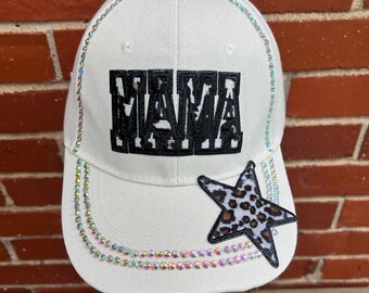 Leopard Print Mama Baseball Cap: Rhinestone Bling Trucker Hat