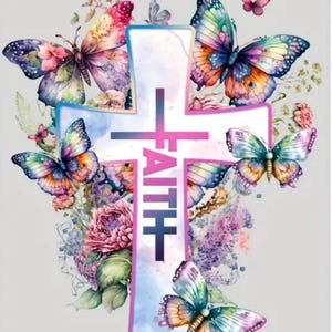 Faith Cross & Butterflies Diamond Art Kit: DIY Wall Decor (15”x 11”)
