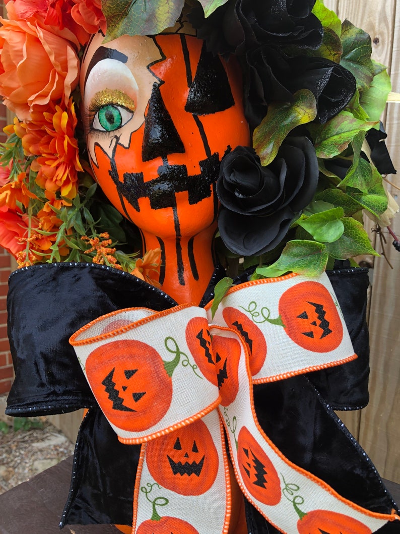Painted mannequin head Halloween floral arrangement creepy Etsy