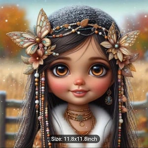 Carton Girl 5D DIY Diamond Art Kit, For Beginners and Adults Crafts, Diamond Wall Painting, Full Round Drill, Brown Eyed Girl