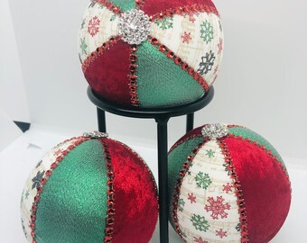 Christmas fabric ornaments, fabric balls, wreath embellishments, wreath attachment, Christmas ornaments